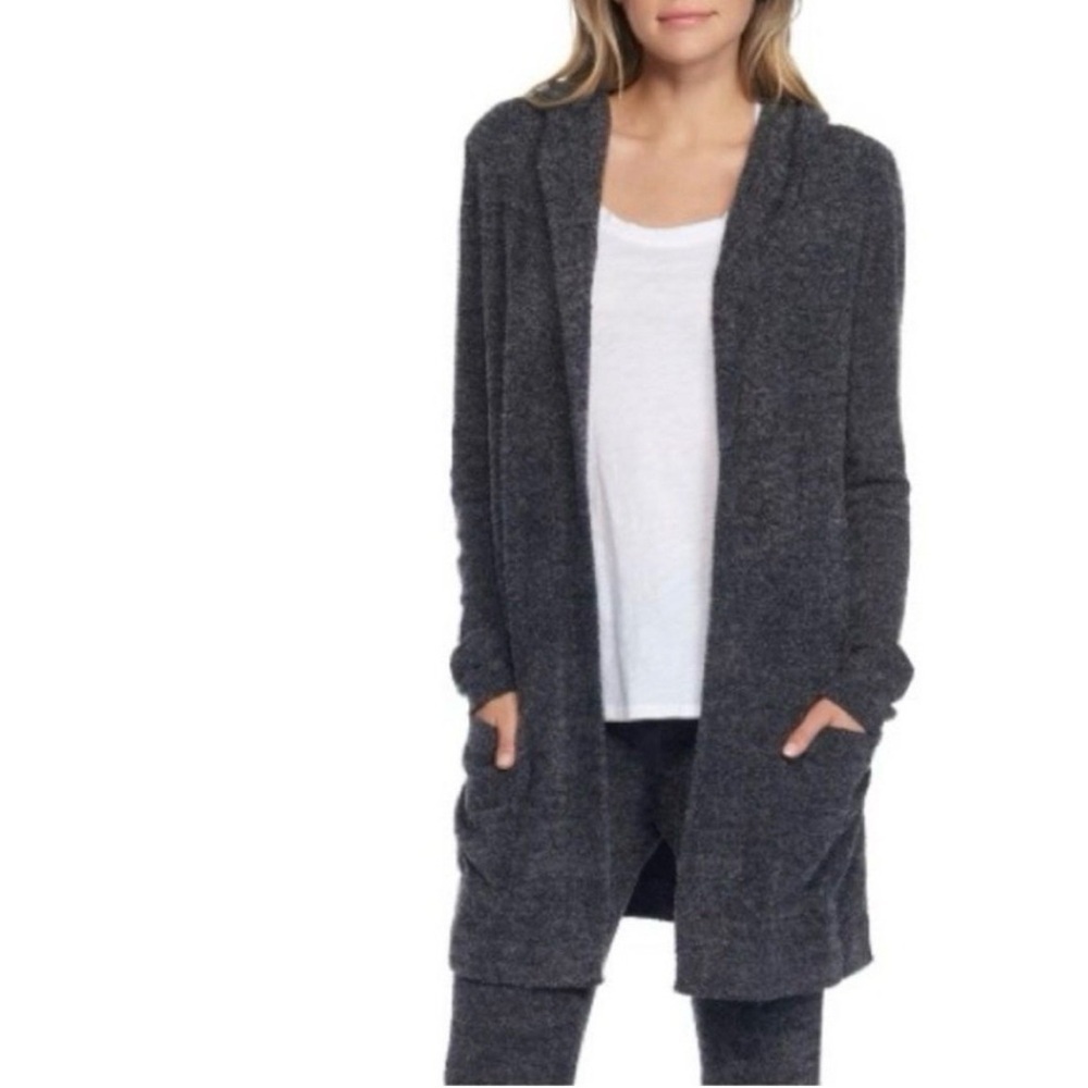Barefoot Dreams CozyChic Lite Style 905 Hooded Long Cardigan Lounge XL Charcoal